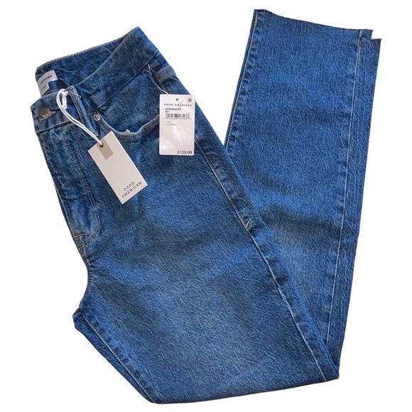NWT Good American Good Classic Raw Hem High Rise Jeans Blue940 - Picture 9 of 10